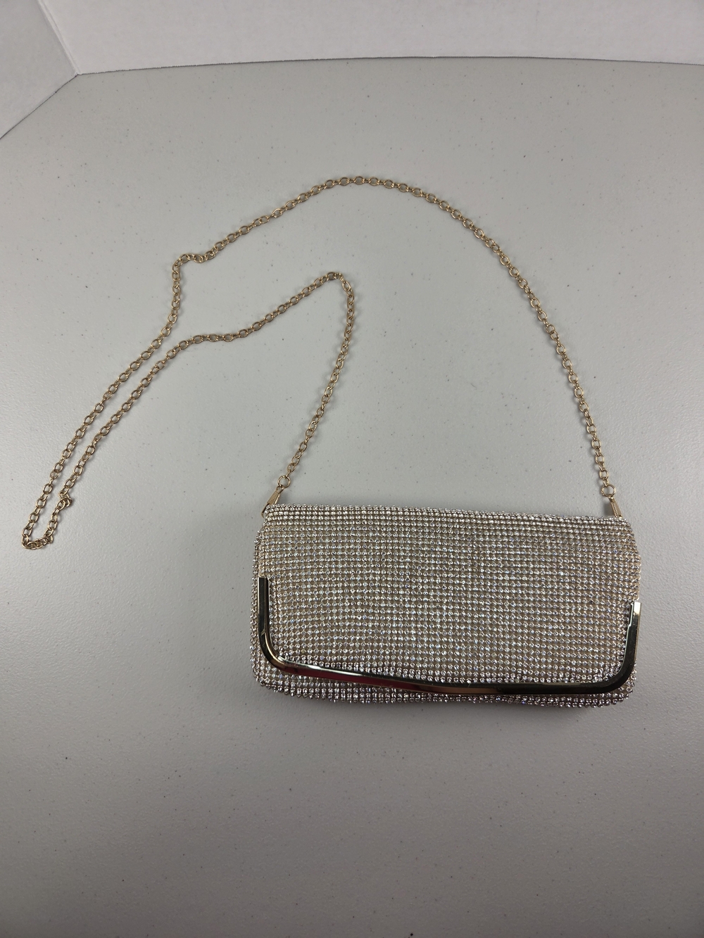 Like New Lulu Townsend Gold Rhinestone Chain Shoulder Bag Elegant Evening Clutch
